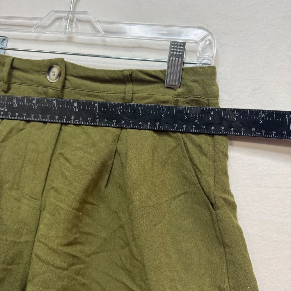 Ee:some‎ Womens Olive Green Scalloped Hem High Waisted Pleated Shorts Size Small